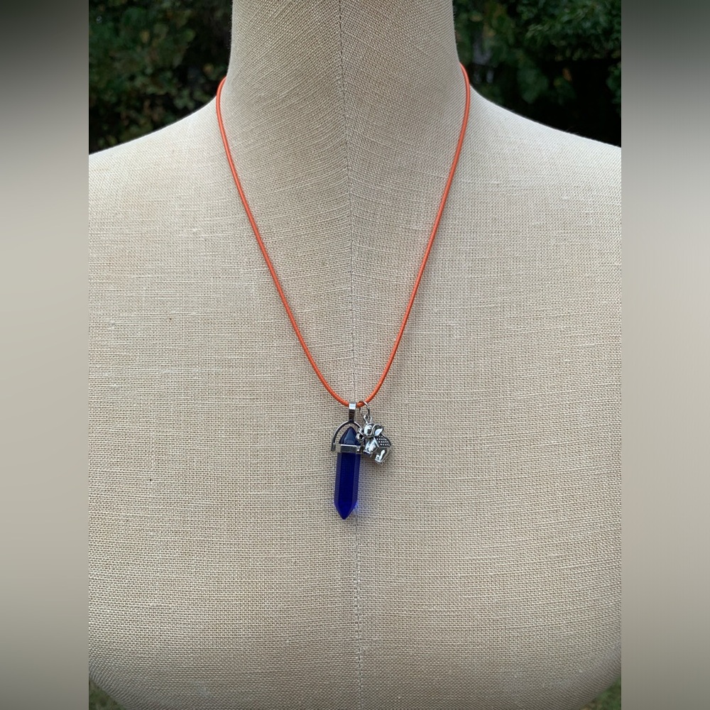 Handmade Cobalt Blue Resin Crystal Amulet Necklace & Elephant Charm - Picture 3 of 8